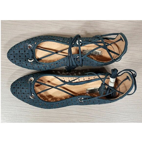Halogen Nella Ghillie Flat, Blue Perforated Leather, Womens Size 7.5 & 8.5 - Picture 7 of 9